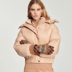 Sandro Shop 11 Buy ⌛ Sandro Leather And Fabric Gloves Camel ⭐