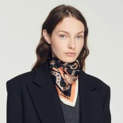 Discount ⌛ Sandro Printed Silk Twill Scarf Black ????