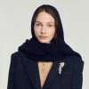 Promo ???? Sandro Knit Hooded Scarf Navy Blue ????