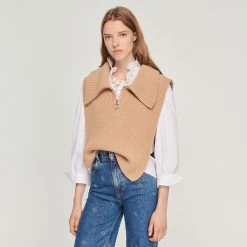 Coupon ⌛ Sandro Knitted Neck Warmer With Trucker Collar Camel ????