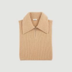 Coupon ⌛ Sandro Knitted Neck Warmer With Trucker Collar Camel ???? -Sandro Shop Sandro SFABO00673 13 V P