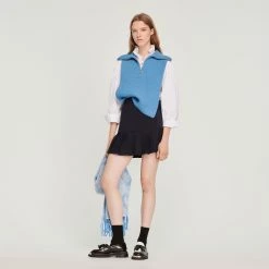 Cheap ???? Sandro Knitted Neck Warmer With Trucker Collar Blue ????