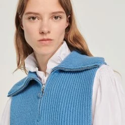 Cheap ???? Sandro Knitted Neck Warmer With Trucker Collar Blue ???? -Sandro Shop Sandro SFABO00673 44 V 3