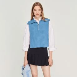 Cheap ???? Sandro Knitted Neck Warmer With Trucker Collar Blue ???? -Sandro Shop Sandro SFABO00673 44 V 4