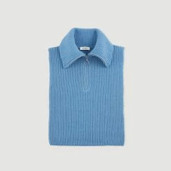 Cheap ???? Sandro Knitted Neck Warmer With Trucker Collar Blue ???? -Sandro Shop Sandro SFABO00673 47 V P