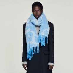Cheap ???? Sandro Double S Jacquard Scarf Blue ????