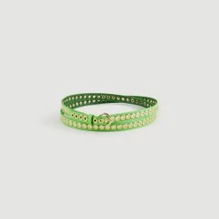 Flash Sale ⌛ Sandro Double Leather Belt With Eyelets Apple Green ✔️