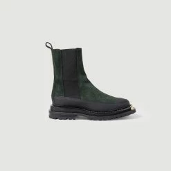 Cheapest ???? Sandro Leather Chelsea ???? Boots With Notched Sole Forest Green ????