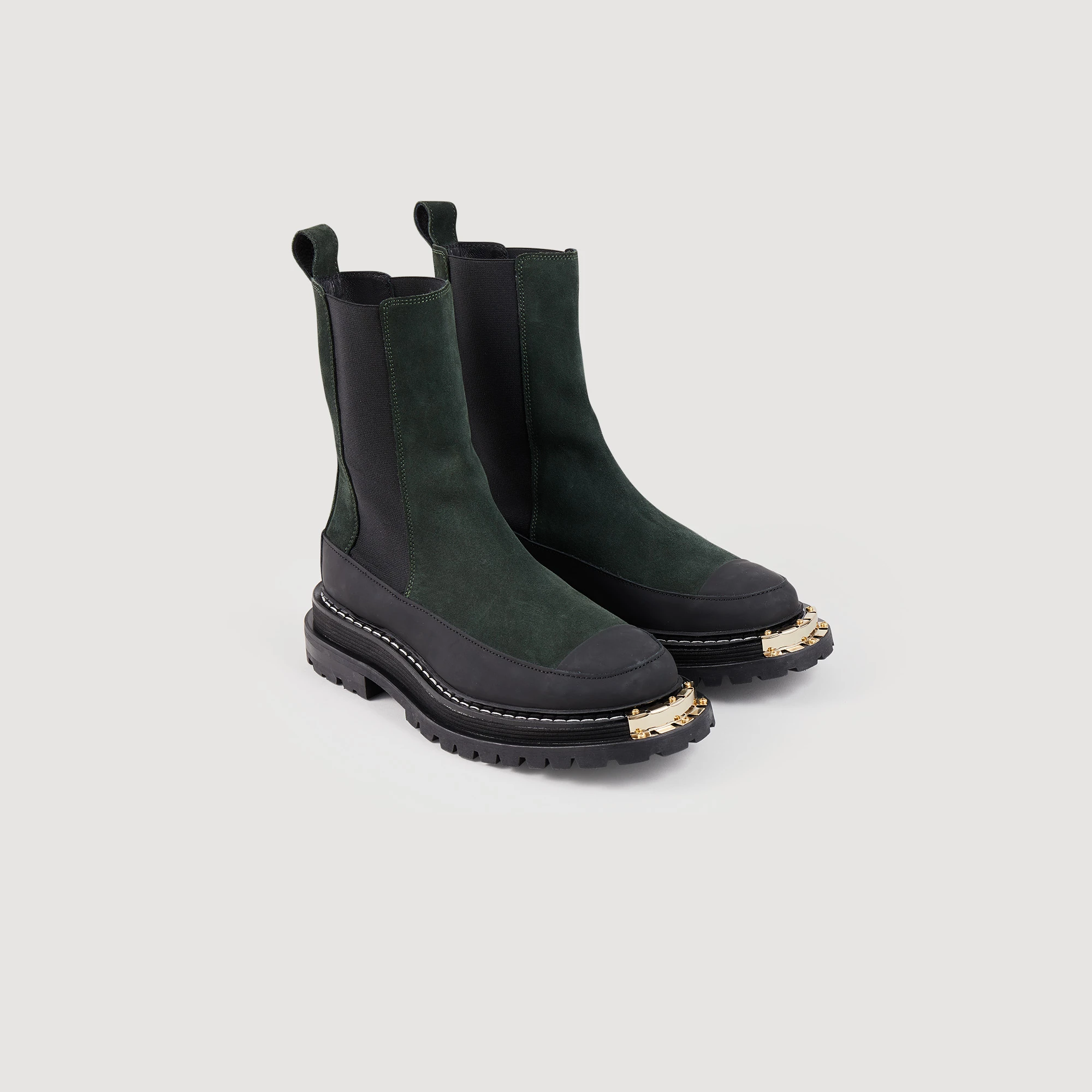 Cheapest ???? Sandro Leather Chelsea ???? Boots With Notched Sole Forest Green ???? 2 Cheapest ???? Sandro Leather Chelsea ???? Boots With Notched Sole Forest Green ???? - Image 2