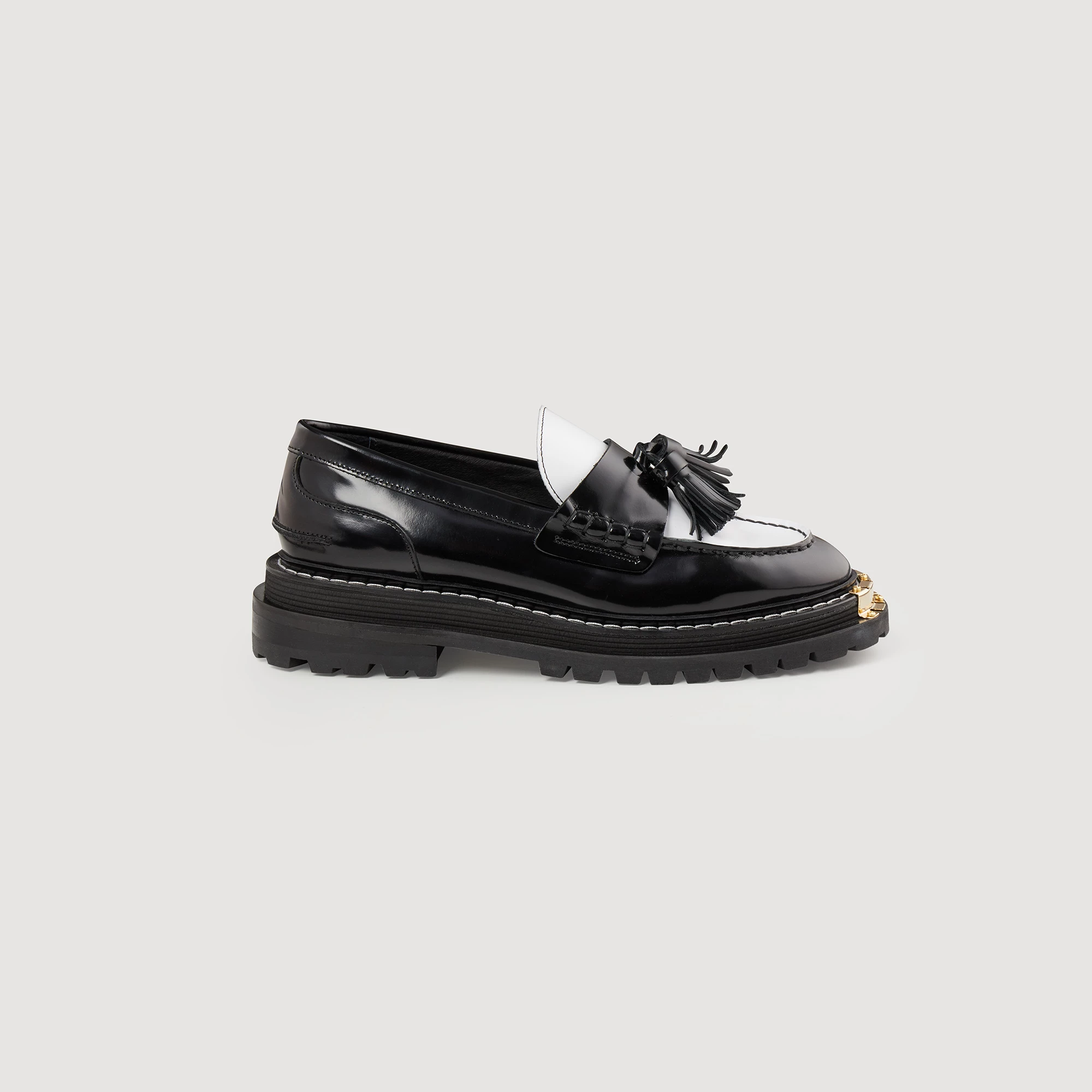 Best deal ⌛ Sandro Thick-soled Leather Loafers Black / White ???? 1 Best deal ⌛ Sandro Thick-soled Leather Loafers Black / White ????