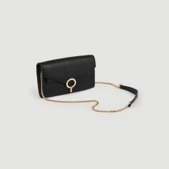 Outlet ???? Sandro Grained Leather Clutch Bag Black ????