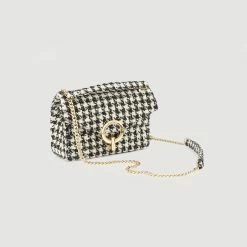 Hot Sale ???? Sandro Yza Tweed Houndstooth Bag White And Black ⭐