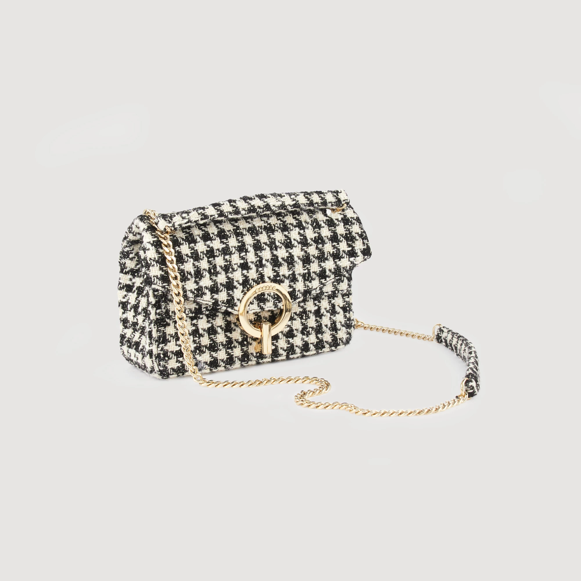 Hot Sale ???? Sandro Yza Tweed Houndstooth Bag White And Black ⭐ 1 Hot Sale ???? Sandro Yza Tweed Houndstooth Bag White And Black ⭐