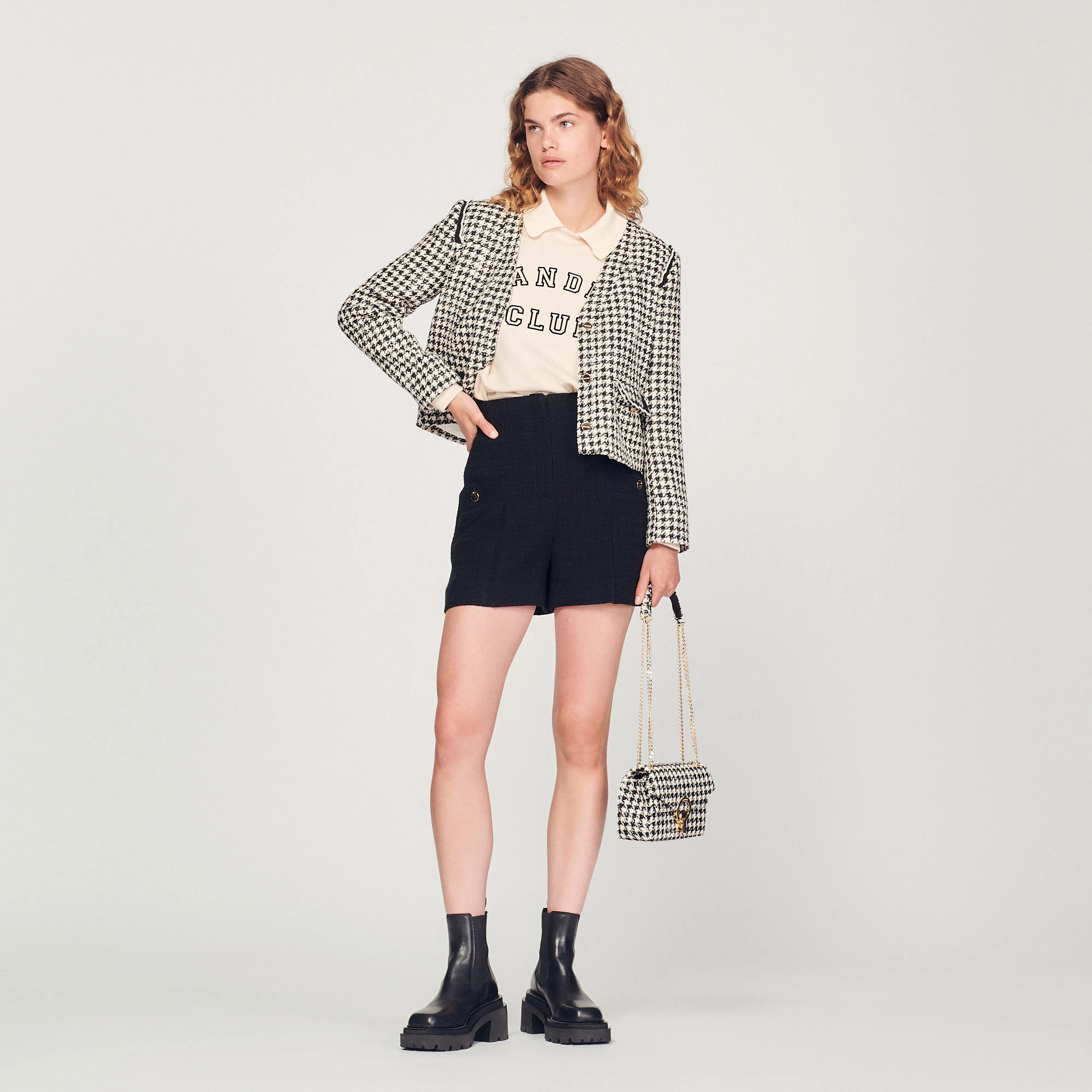 Hot Sale ???? Sandro Yza Tweed Houndstooth Bag White And Black ⭐ 2 Hot Sale ???? Sandro Yza Tweed Houndstooth Bag White And Black ⭐ - Image 2