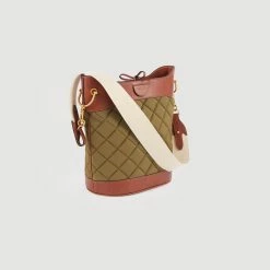 Budget ???? Sandro Leather And Quilted Fabric Bucket Bag Olive Green ???? 7 Budget ???? Sandro Leather And Quilted Fabric Bucket Bag Olive Green ???? -Sandro Shop Sandro SFASA00932 84 V 3