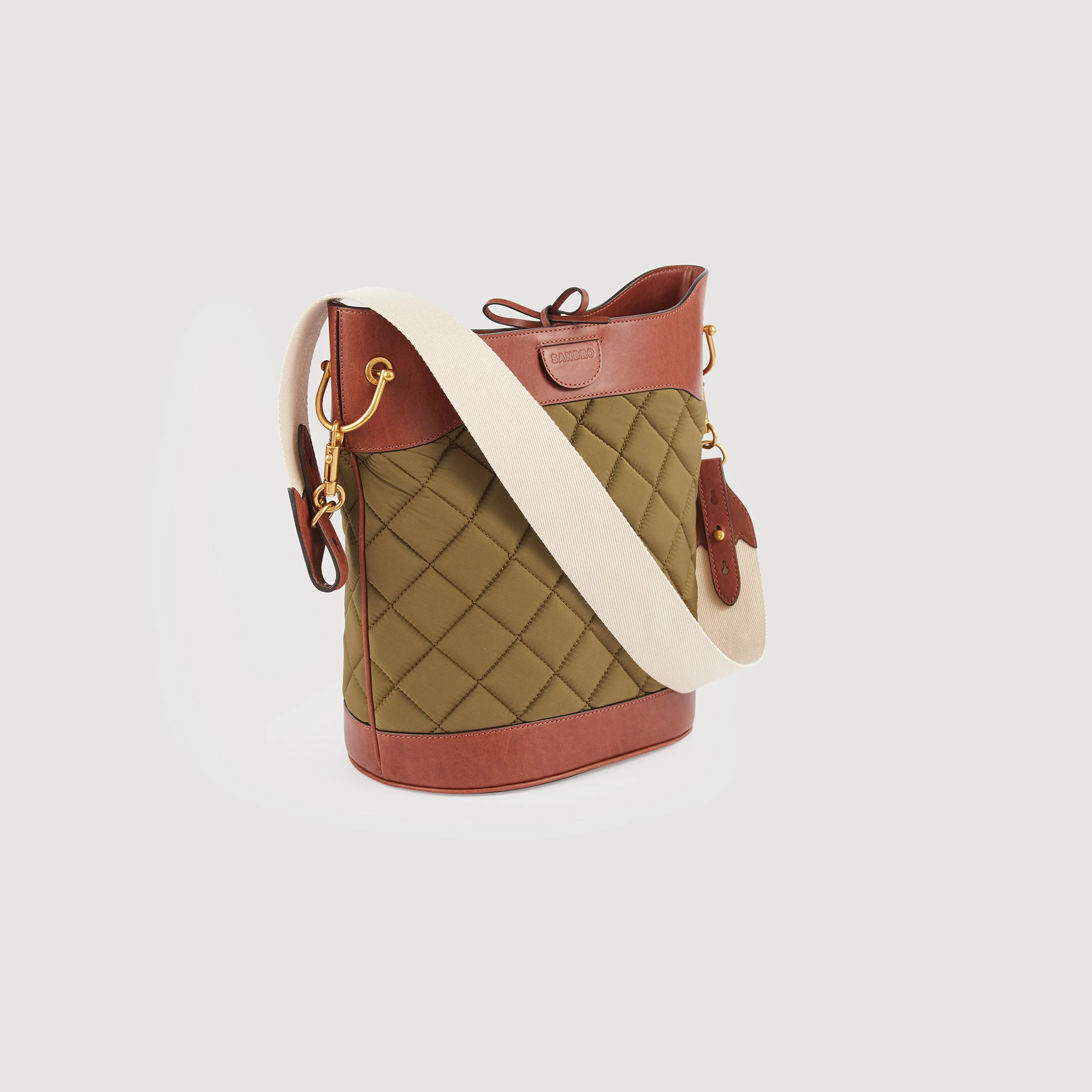 Budget ???? Sandro Leather And Quilted Fabric Bucket Bag Olive Green ???? 3 Budget ???? Sandro Leather And Quilted Fabric Bucket Bag Olive Green ???? - Image 3