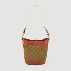 Budget ???? Sandro Leather And Quilted Fabric Bucket Bag Olive Green ???? 9 Budget ???? Sandro Leather And Quilted Fabric Bucket Bag Olive Green ???? -Sandro Shop Sandro SFASA00932 84 V 5