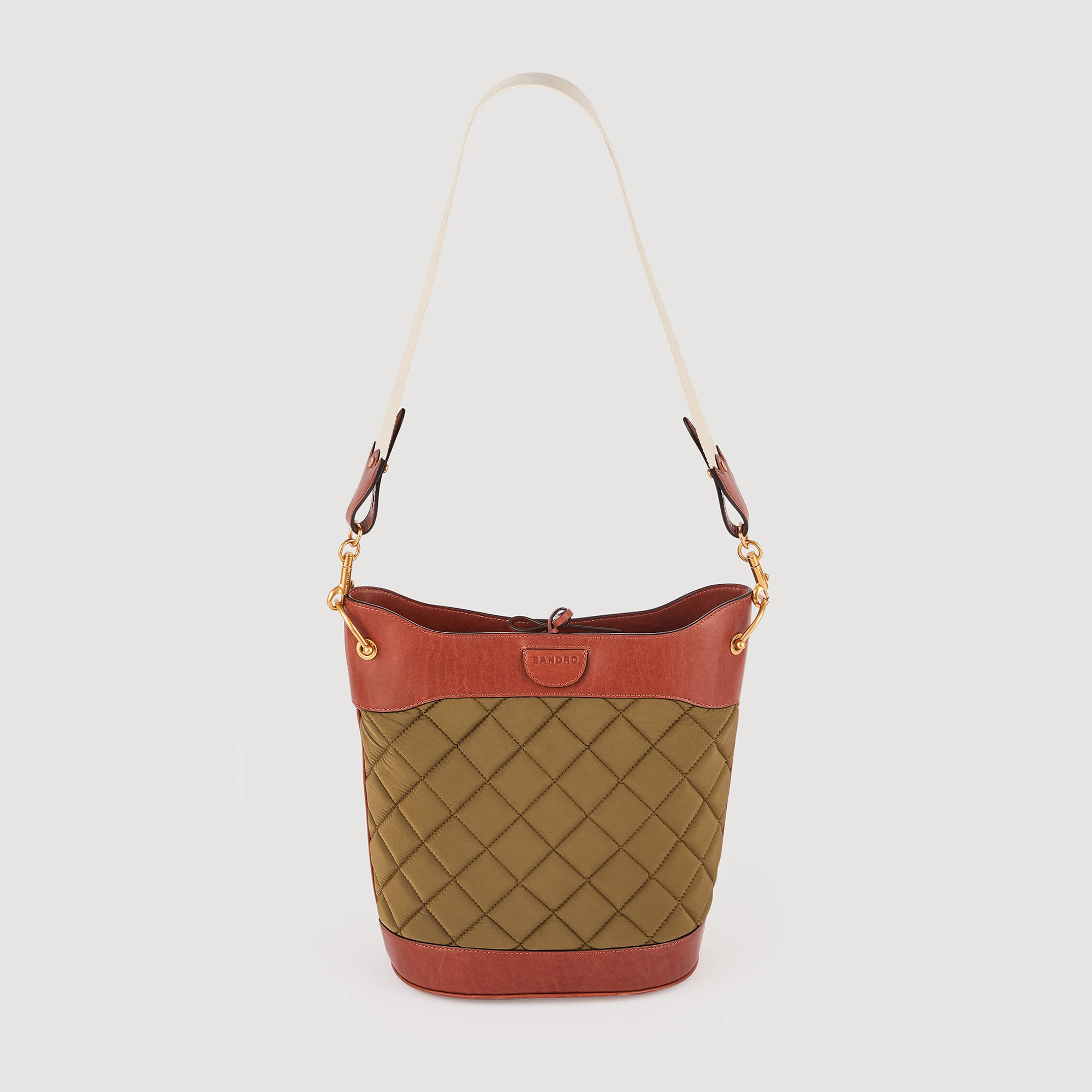 Budget ???? Sandro Leather And Quilted Fabric Bucket Bag Olive Green ???? 5 Budget ???? Sandro Leather And Quilted Fabric Bucket Bag Olive Green ???? - Image 5