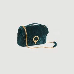 Promo ???? Sandro Quilted Velvet Yza Bag Vert Forêt ????