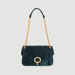 Promo ???? Sandro Quilted Velvet Yza Bag Vert Forêt ???? -Sandro Shop Sandro SFASA00973 0099 V 4