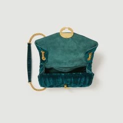 Promo ???? Sandro Quilted Velvet Yza Bag Vert Forêt ???? -Sandro Shop Sandro SFASA00973 0099 V 5