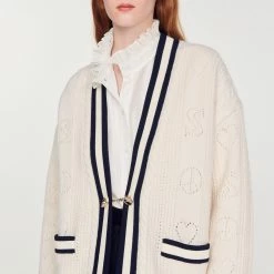 Cheap ???? Sandro Pointelle Knit ???? Coatigan Ecru ???? -Sandro Shop Sandro SFPCA00406 11 V 3
