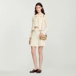 Best Pirce ???? Sandro Knit Cardigan With Ring Details Ecru ????