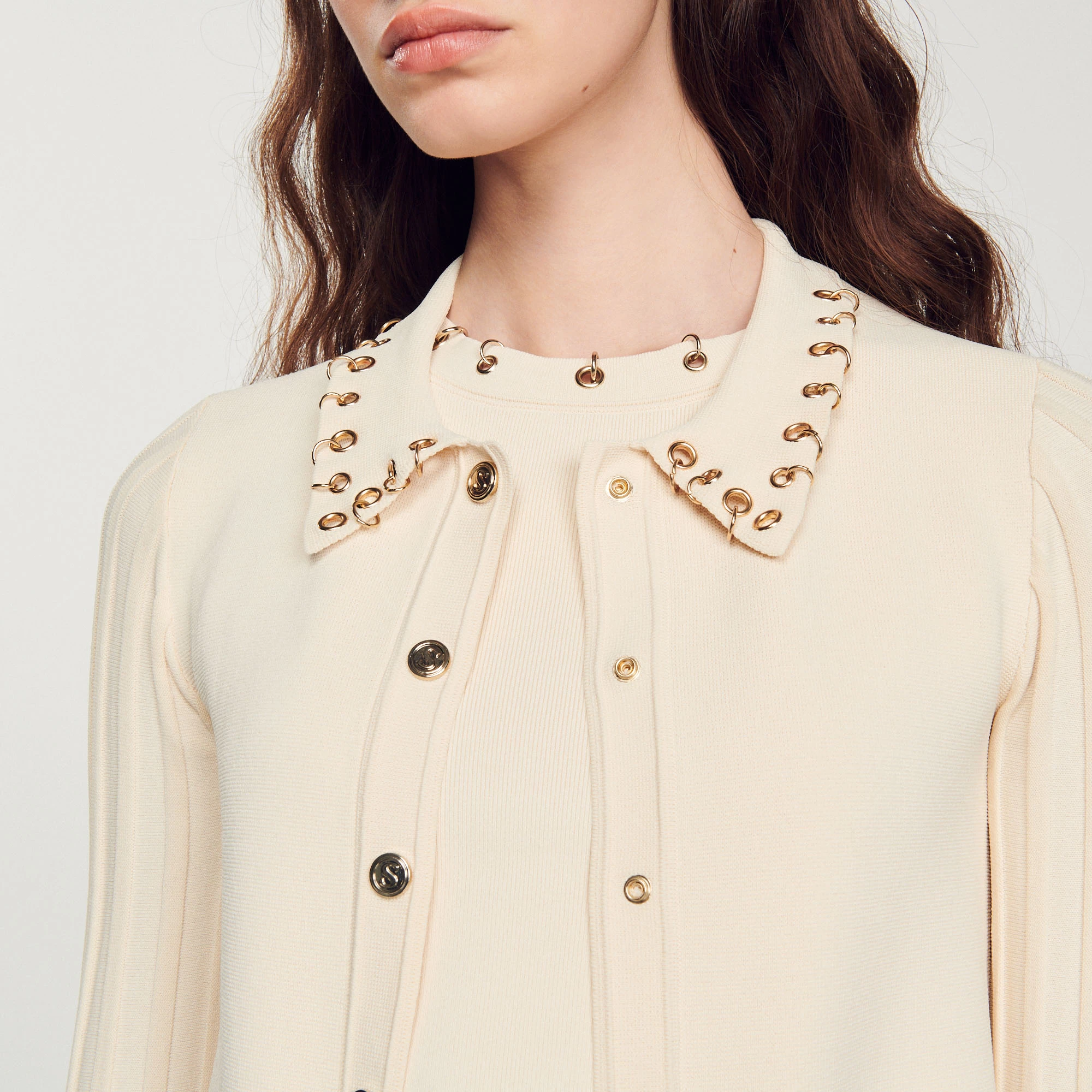 Best Pirce ???? Sandro Knit Cardigan With Ring Details Ecru ???? 3 Best Pirce ???? Sandro Knit Cardigan With Ring Details Ecru ???? - Image 3