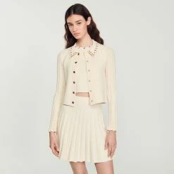 Best Pirce ???? Sandro Knit Cardigan With Ring Details Ecru ???? 10 Best Pirce ???? Sandro Knit Cardigan With Ring Details Ecru ???? -Sandro Shop Sandro SFPCA00616 11 V 4