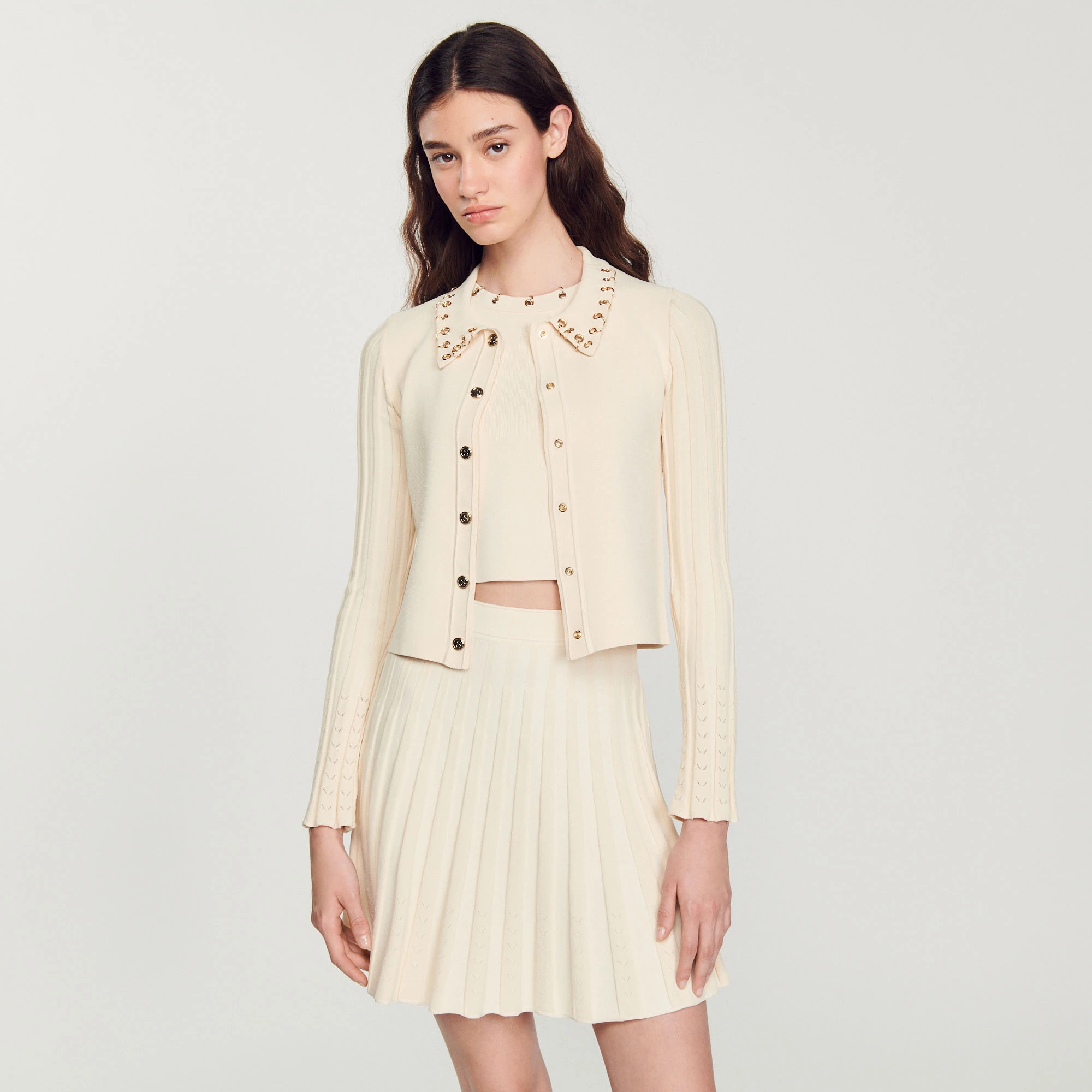 Best Pirce ???? Sandro Knit Cardigan With Ring Details Ecru ???? 4 Best Pirce ???? Sandro Knit Cardigan With Ring Details Ecru ???? - Image 4