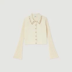 Best Pirce ???? Sandro Knit Cardigan With Ring Details Ecru ???? 13 Best Pirce ???? Sandro Knit Cardigan With Ring Details Ecru ???? -Sandro Shop Sandro SFPCA00616 11 V P