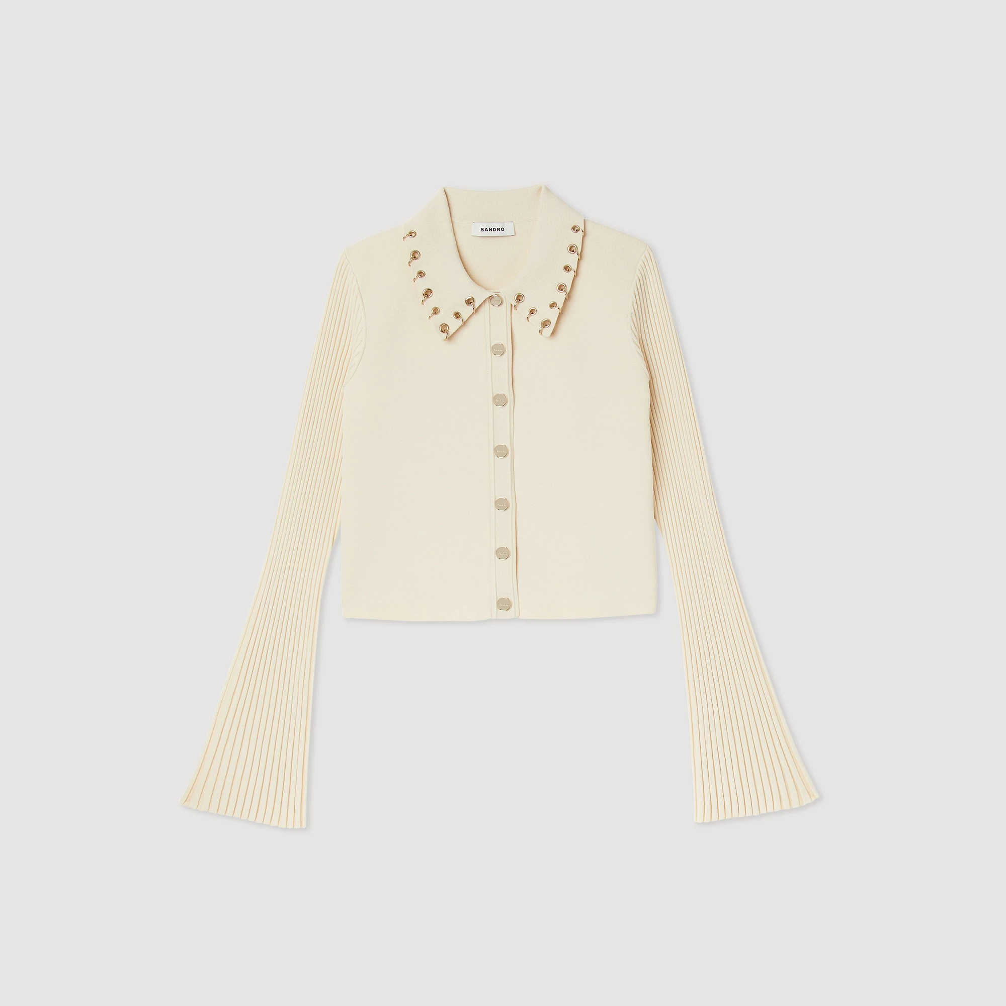 Best Pirce ???? Sandro Knit Cardigan With Ring Details Ecru ???? 7 Best Pirce ???? Sandro Knit Cardigan With Ring Details Ecru ???? - Image 7