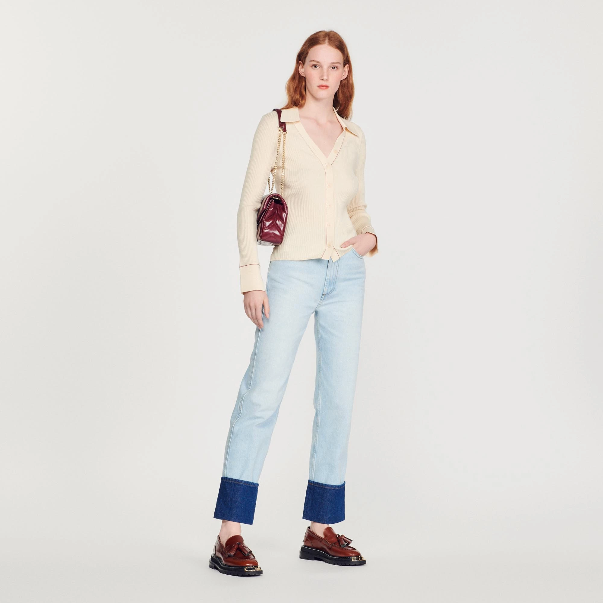 Best Pirce ???? Sandro Topstitched Fine Knit Cardigan Ecru ???? 1 Best Pirce ???? Sandro Topstitched Fine Knit Cardigan Ecru ????