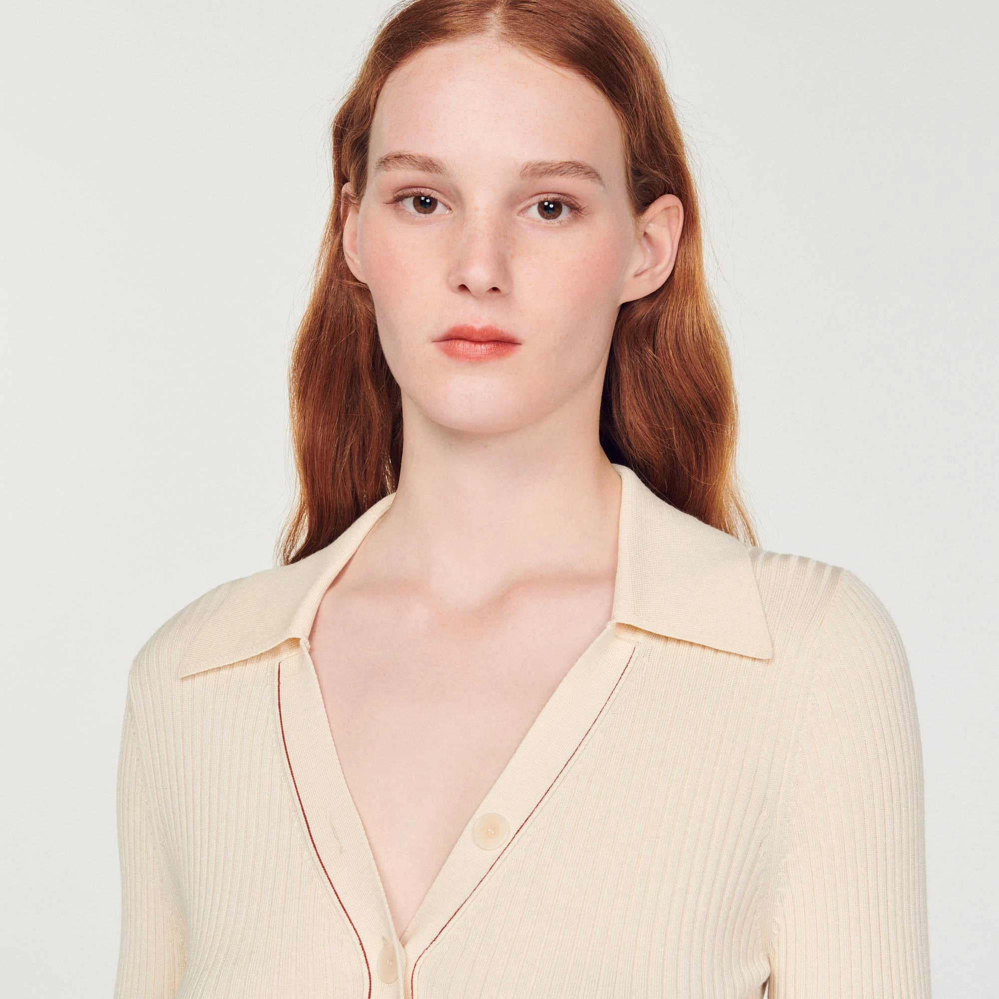 Best Pirce ???? Sandro Topstitched Fine Knit Cardigan Ecru ???? 3 Best Pirce ???? Sandro Topstitched Fine Knit Cardigan Ecru ???? - Image 3