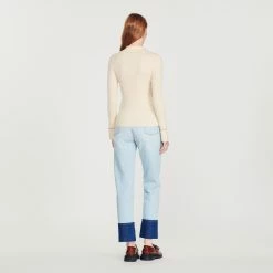 Best Pirce ???? Sandro Topstitched Fine Knit Cardigan Ecru ???? 11 Best Pirce ???? Sandro Topstitched Fine Knit Cardigan Ecru ???? -Sandro Shop Sandro SFPCA00637 11 V 5