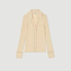 Best Pirce ???? Sandro Topstitched Fine Knit Cardigan Ecru ???? 13 Best Pirce ???? Sandro Topstitched Fine Knit Cardigan Ecru ???? -Sandro Shop Sandro SFPCA00637 11 V P