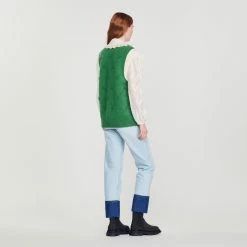 Cheap ⌛ Sandro Sleeveless ???? Coatigan With Lace Neck Green ❤️ -Sandro Shop Sandro SFPCA00644 80 V 5