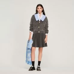 Best Pirce ???? Sandro Wide Neck Knit Cardigan Dark Grey ????