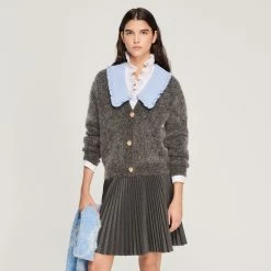 Best Pirce ???? Sandro Wide Neck Knit Cardigan Dark Grey ???? 10 Best Pirce ???? Sandro Wide Neck Knit Cardigan Dark Grey ???? -Sandro Shop Sandro SFPCA00684 240 V 4