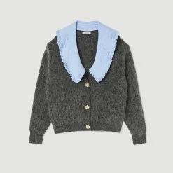 Best Pirce ???? Sandro Wide Neck Knit Cardigan Dark Grey ???? 13 Best Pirce ???? Sandro Wide Neck Knit Cardigan Dark Grey ???? -Sandro Shop Sandro SFPCA00684 240 V P