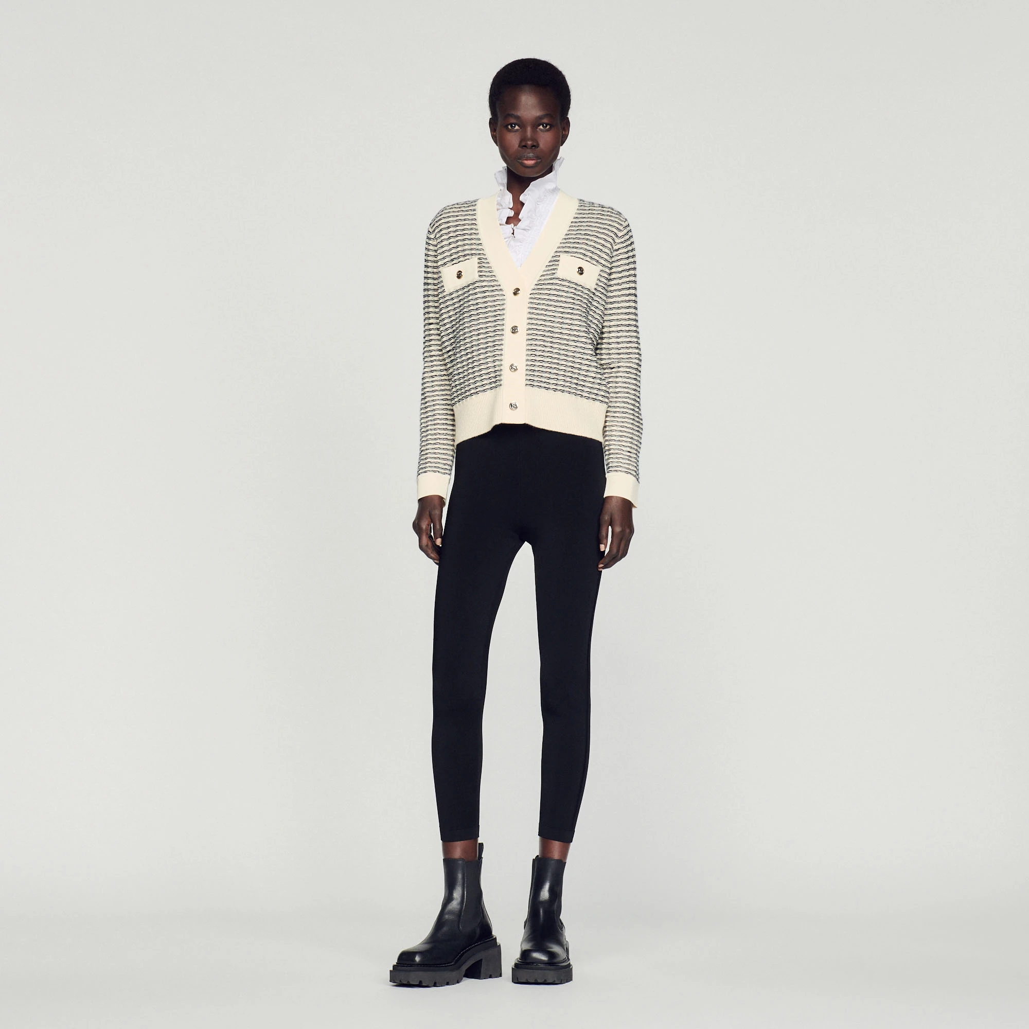 Deals ⭐ Sandro Striped Knit Cardigan Ecru ⌛ 2 Deals ⭐ Sandro Striped Knit Cardigan Ecru ⌛ - Image 2