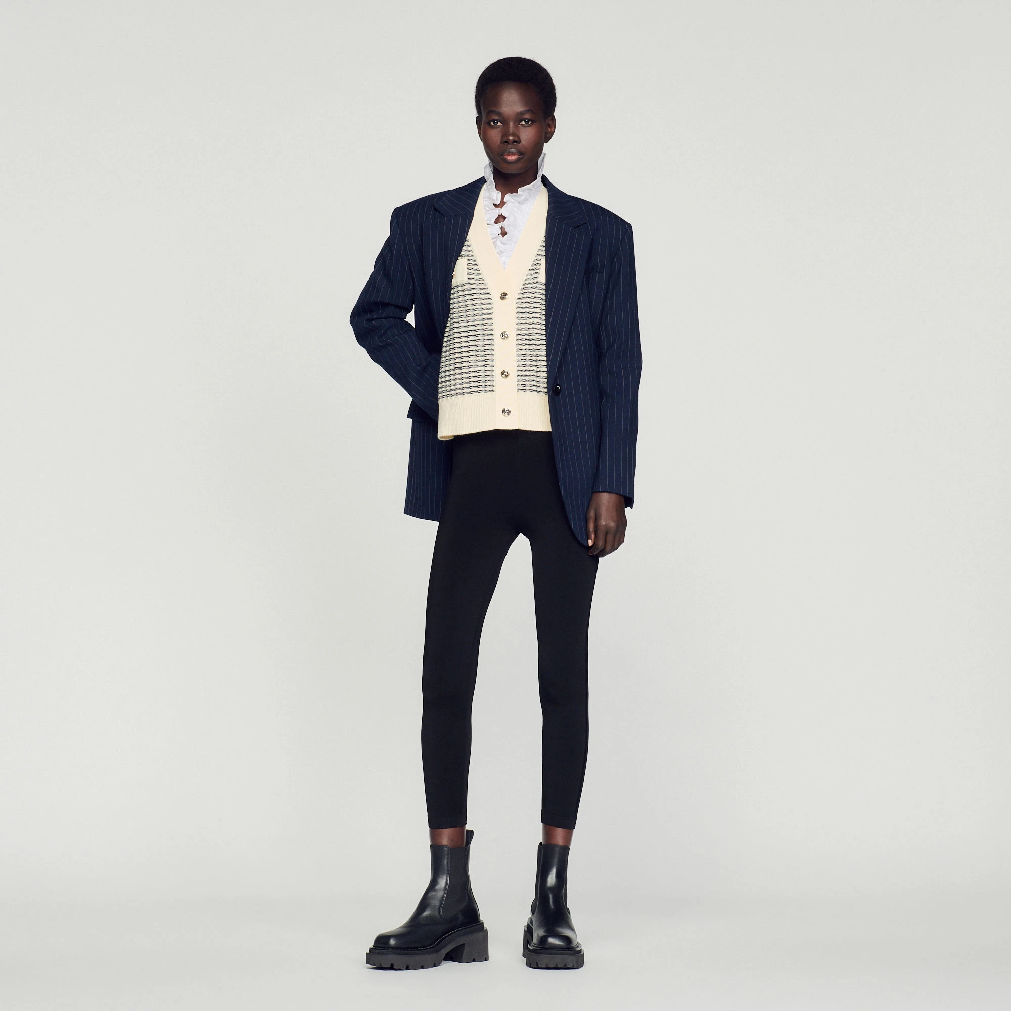 Deals ⭐ Sandro Striped Knit Cardigan Ecru ⌛ 1 Deals ⭐ Sandro Striped Knit Cardigan Ecru ⌛