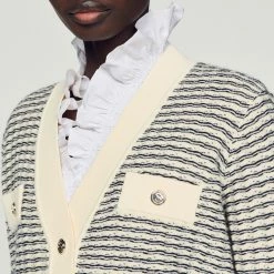 Deals ⭐ Sandro Striped Knit Cardigan Ecru ⌛ 9 Deals ⭐ Sandro Striped Knit Cardigan Ecru ⌛ -Sandro Shop Sandro SFPCA00690 11 V 3