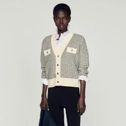 Deals ⭐ Sandro Striped Knit Cardigan Ecru ⌛ 10 Deals ⭐ Sandro Striped Knit Cardigan Ecru ⌛ -Sandro Shop Sandro SFPCA00690 11 V 4