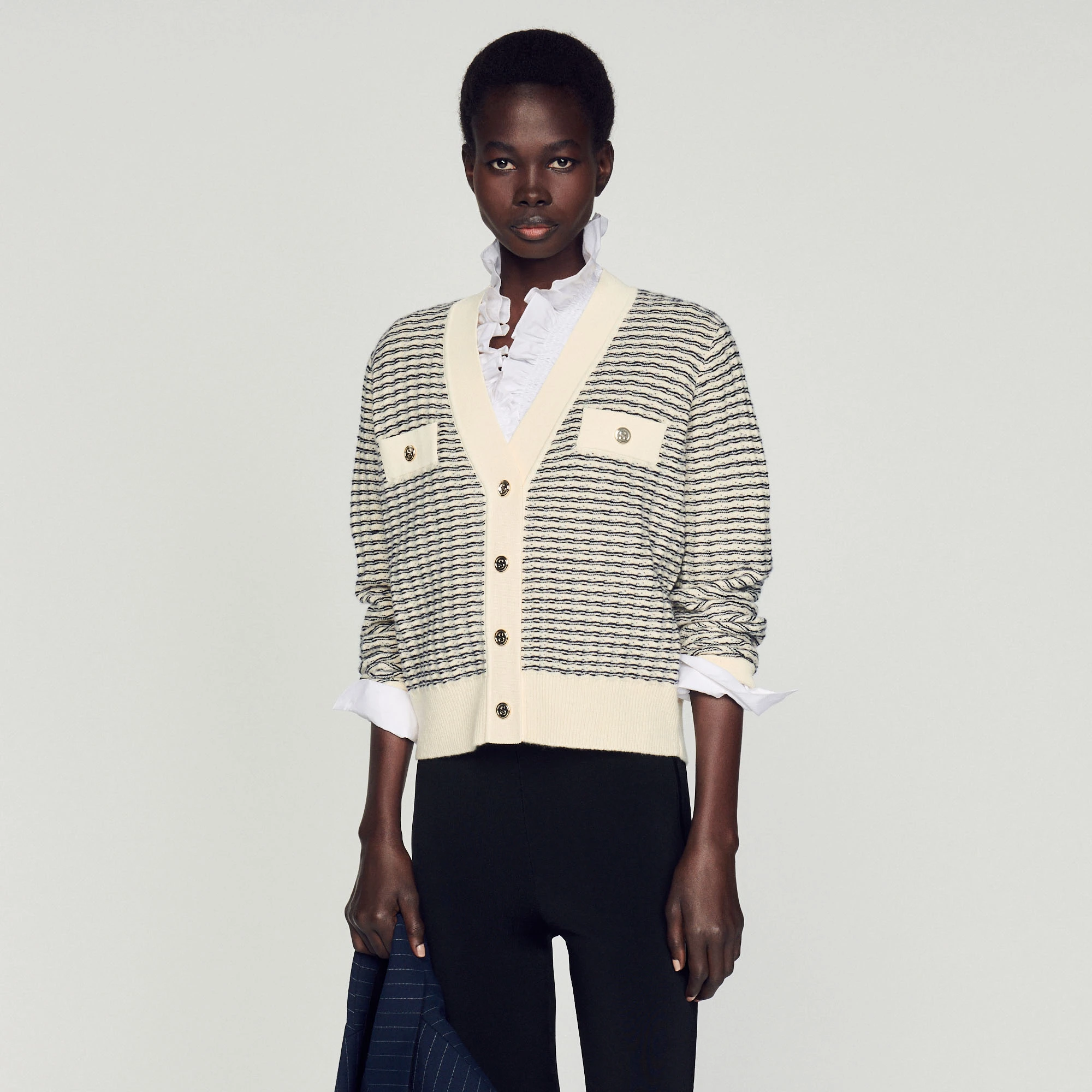 Deals ⭐ Sandro Striped Knit Cardigan Ecru ⌛ 4 Deals ⭐ Sandro Striped Knit Cardigan Ecru ⌛ - Image 4