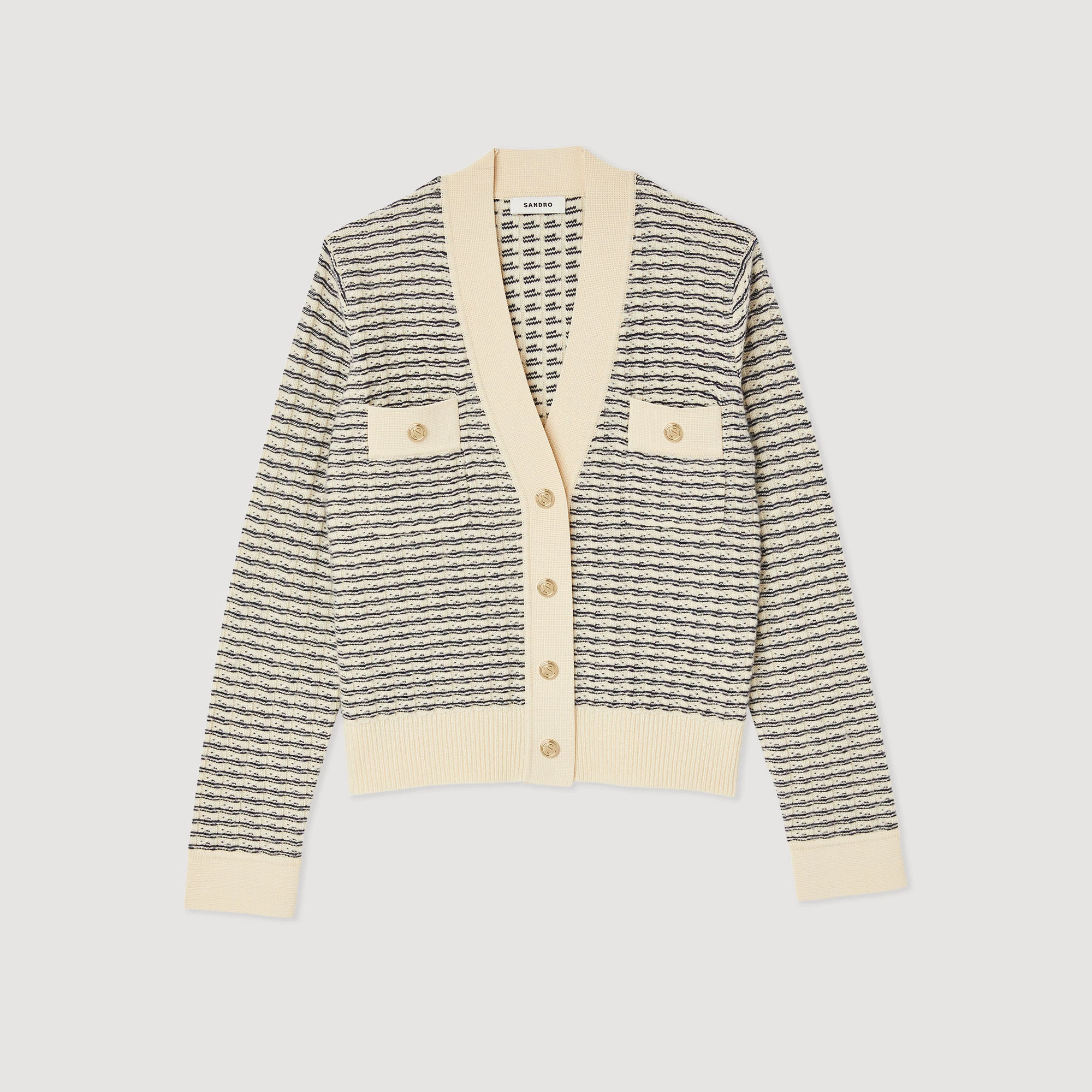 Deals ⭐ Sandro Striped Knit Cardigan Ecru ⌛ 7 Deals ⭐ Sandro Striped Knit Cardigan Ecru ⌛ - Image 7