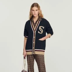 Best deal ⭐ Sandro ???? Coatigan With Double S Patch Dark Grey ????