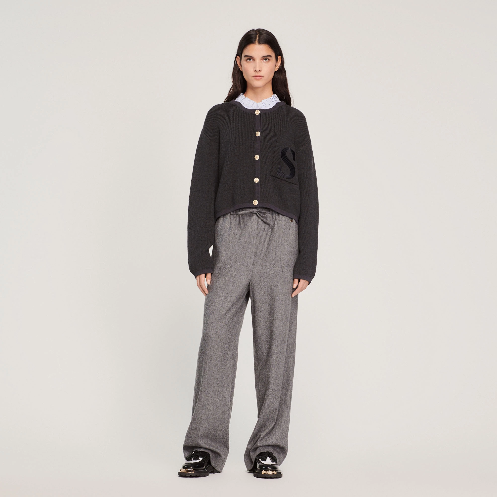 Top 10 ✨ Sandro Knit Cardigan With Embroidered Pocket Charcoal Grey ???? 2 Top 10 ✨ Sandro Knit Cardigan With Embroidered Pocket Charcoal Grey ???? - Image 2