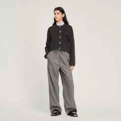 Top 10 ✨ Sandro Knit Cardigan With Embroidered Pocket Charcoal Grey ????