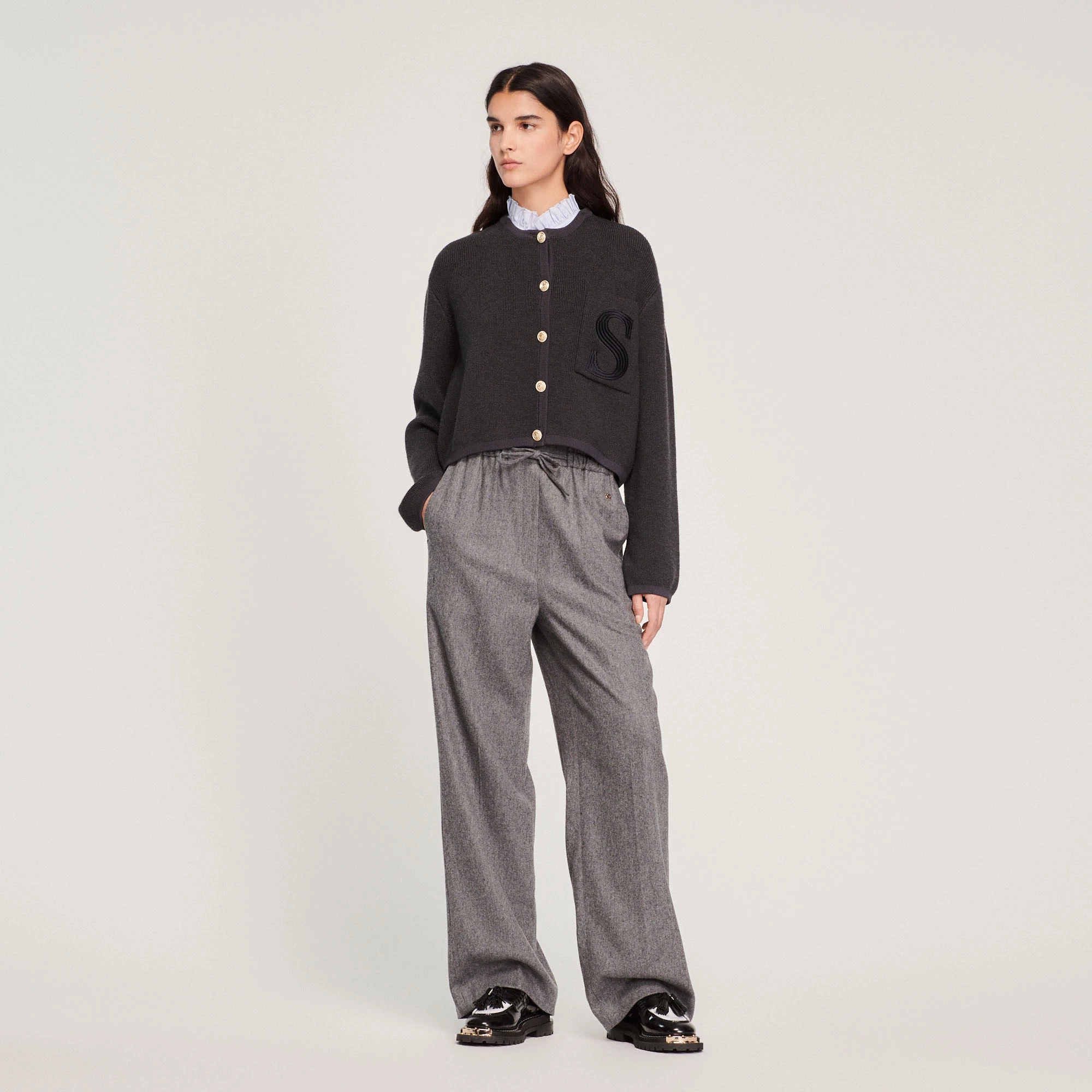 Top 10 ✨ Sandro Knit Cardigan With Embroidered Pocket Charcoal Grey ???? 1 Top 10 ✨ Sandro Knit Cardigan With Embroidered Pocket Charcoal Grey ????